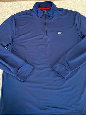 Vineyard Vines Navy Performance Pullover with Red Accent-Large
